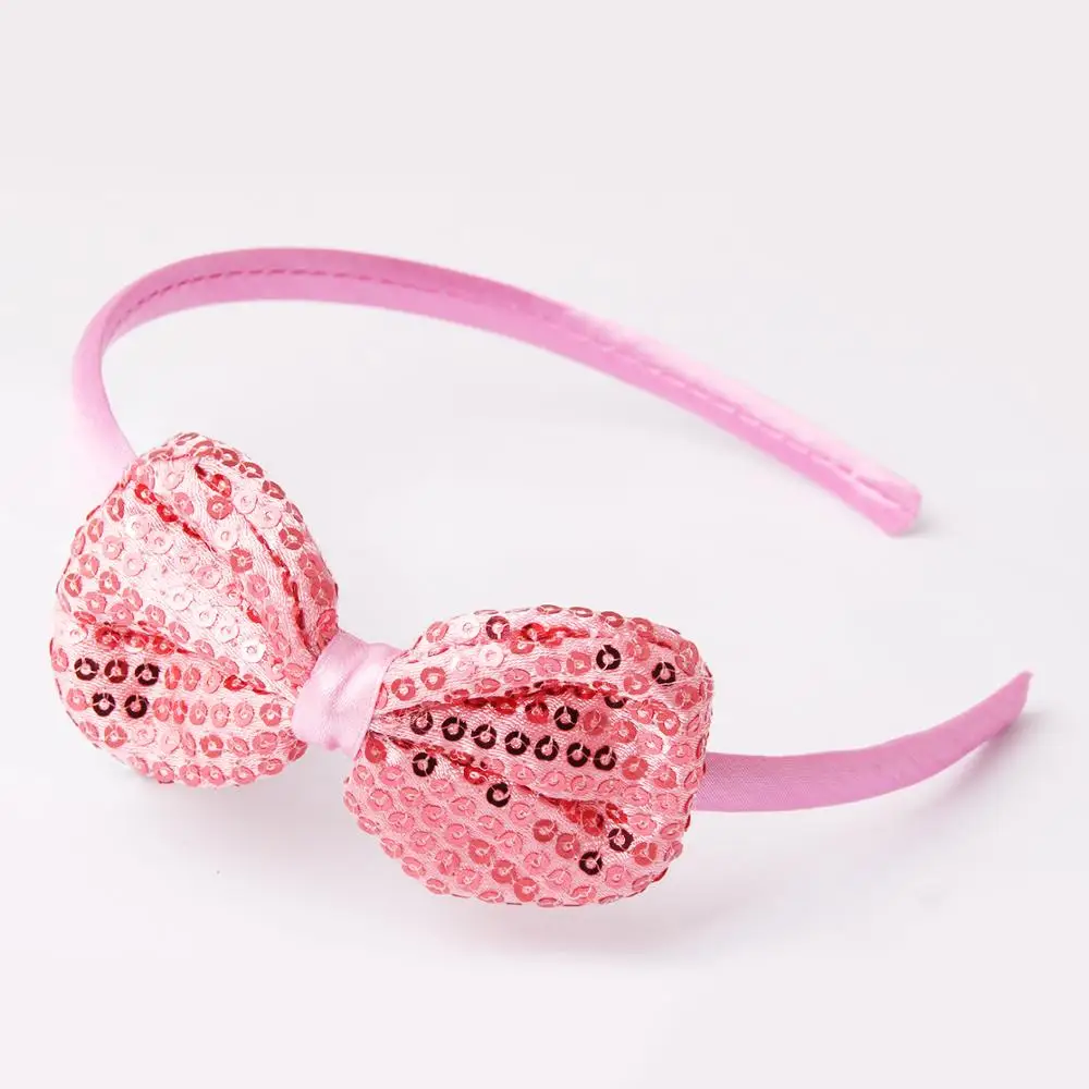 Pink headband Meimile резинки для волос для девочек, банты, Детские аксессуары для волос для принцессы, повязка на голову с блестками для девочек, подарки на день рождения - Цвет: Pink headband
