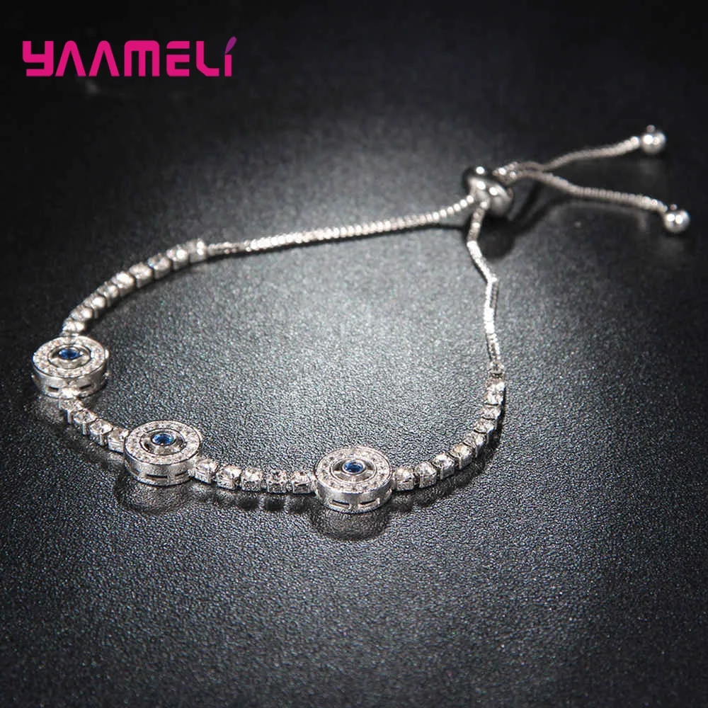

New Design 925 Sterling Silver Evil Eyes Austrian Crystal Mirco Inlay Wristband for Women Wedding Bracelets Wholesale Jewelry