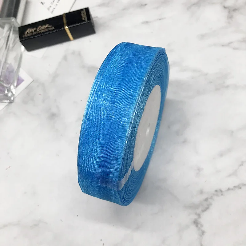 Sky blue Лента из органзы HINDJEF 6/"(25 мм) 50 ярдов/рулон для декоративной упаковки подарков свадебные ремесла Рождественская подарочная упаковка ручной работы DIY - Цвет: Sky blue
