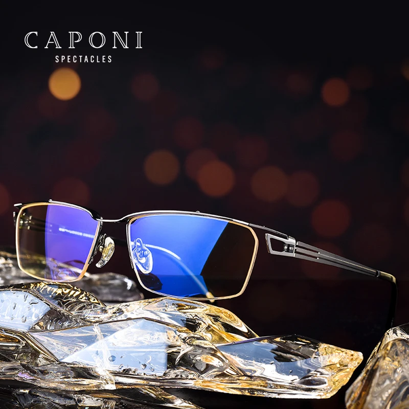 US $60.94 Caponi SemiRimless Titanium Frame Glasses Men Business Leisure Style Eyewear For Male Light Square Computer Eyeglasses J5003