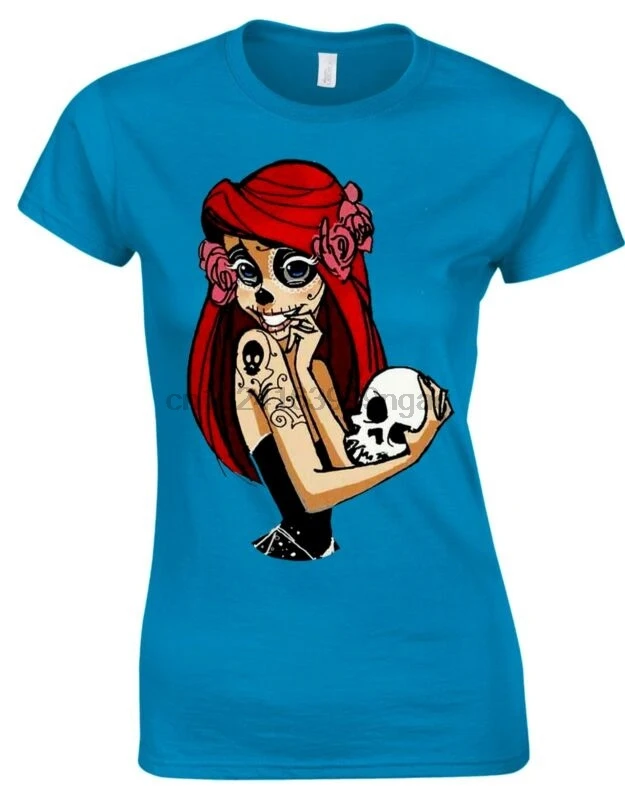 Pin Up Sugar Skull Ariel Tattoo Alt Hipster Little Mermaid Womens T-Shirt AH45 | Мужская одежда