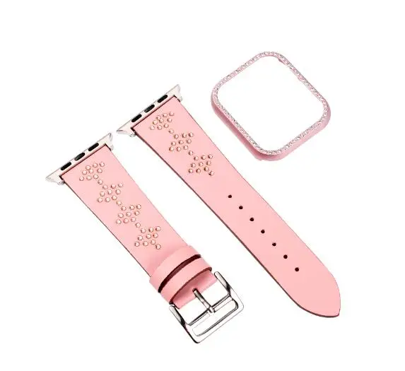 Качественный кожаный сменный браслет наручных часов для Apple Watch Band 44 мм 42 мм 40 мм 38 мм серия 5 4 3 2 1 iWatch ремешок для часов аpple - Цвет ремешка: pink