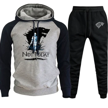 

Not Today Game Of Thrones Arya Stark Autumn Winter 2019 Streetwear Raglan Men Hooded Suit Casual Pollover+Sweatpants 2 Piece Set