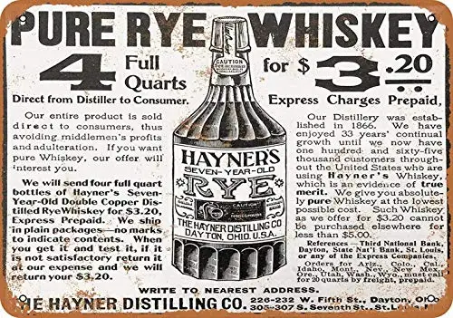 8x12 металлический знак-Hayner's Pure Rye виски почтовый заказ-винтажный Настенный
