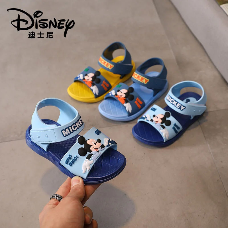 Disney-sandalias Mickey Mouse para niños, zapatos antideslizantes de suave para bebés, zapatos de playa con punta abierta para el hogar - AliExpress Madre y niños