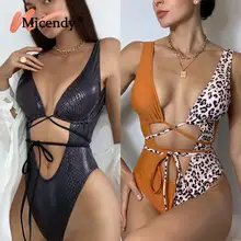 Micendy-bañadores Tanga unicolor, bañadores Tanga de una pieza, Monokini brasileño Sexy, traje de baño con tiras triangulares, ropa de playa con cuello Halter