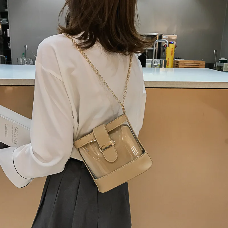 

Transparent Bag Women's 2019 New Style Korean-style CHIC Bag with Chain Picture Jelly Bucket Bag Versatile Crossbody Bag