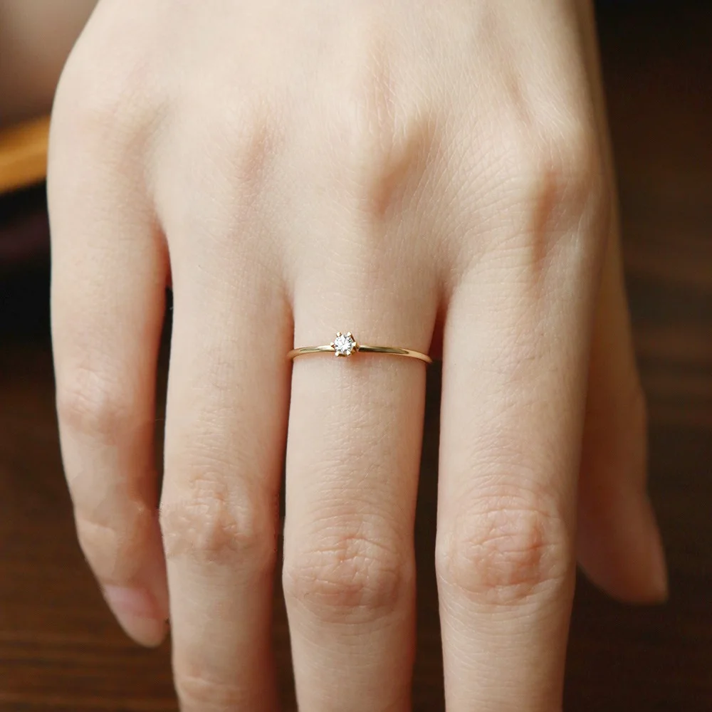 

Foydjew Gold Plated Rings Small Fresh Single Small Zircon Extremely Fine Female Wedding Engagement Ring Agete Style