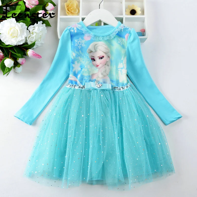 Teenster; рождественское зимнее флисовое платье «Эльза»; Vestidos; праздничное Сетчатое платье-пачка с бантом и блестками для маленьких девочек; милая детская одежда; сезон осень