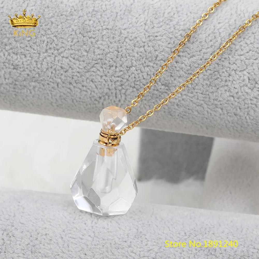 Clear White Quartz Различные камни подвеска в виде бутылочки парфюма ожерелье для ювелирных изделий женский подарок, граненый бисером духи Очаровательная Золотая уепь ожерелье для вечеринки девушка - Окраска металла: Clear White Quartz