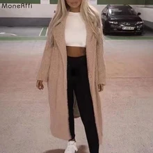 MoneRffi осеннее зимнее меховое пальто женское повседневное свободное одноцветное длинное плюшевое пальто теплое женское Ретро толстое пальто из искусственного меха плюшевая одежда