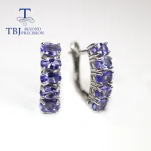 TBJ,natural blue tanzanite clasp earring ,3ct real tanzania aa color 10 piece oval 3*5mm 925 sterling silver fine jewelry women