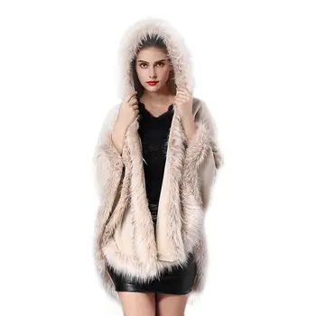 

Winter Women's Luxury Style Faux Fur Coat Women Fur Top Dress Shawl Hooded Cape Fluffy Coat 2019