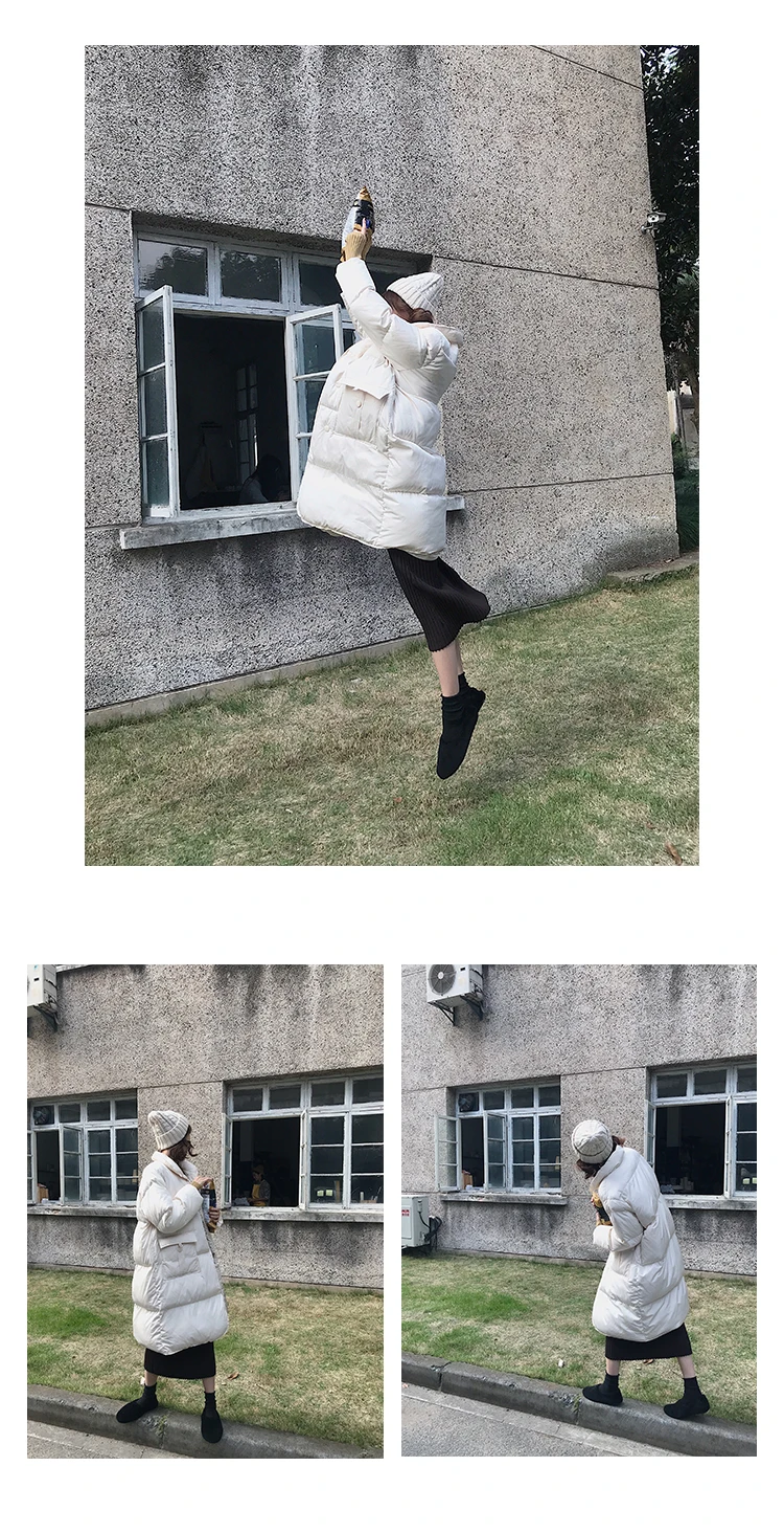 Boyfriend Force MAX, Зимний стиль, корейский стиль, с карманами, пуховик, женский, свободный, теплый, длинный, хлопок
