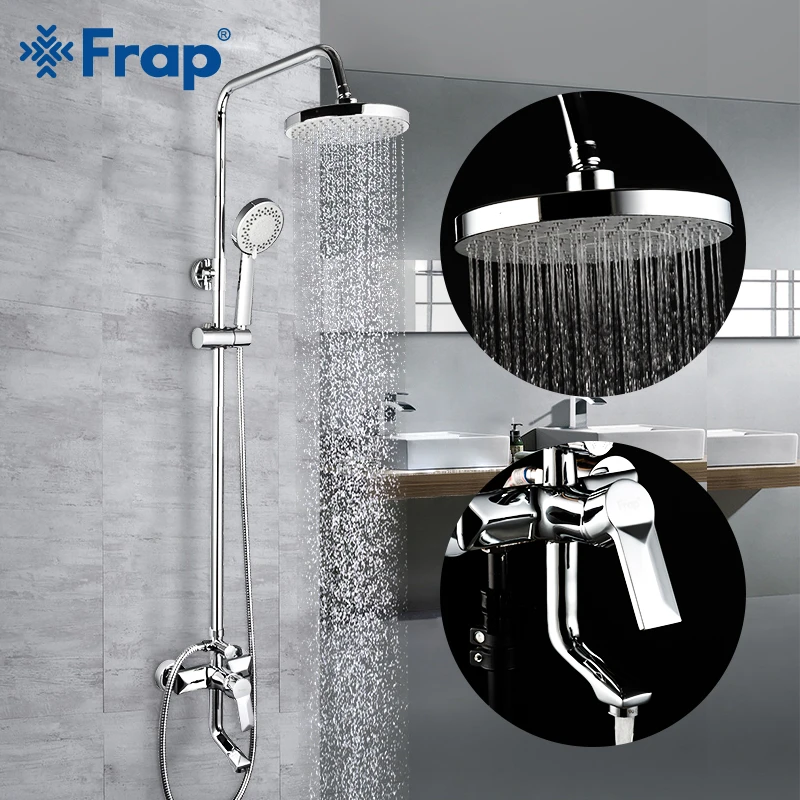 Wall Mounted Chrome Exposed Bathroom Rain Shower Faucet Set Bathtub Mixer Tap