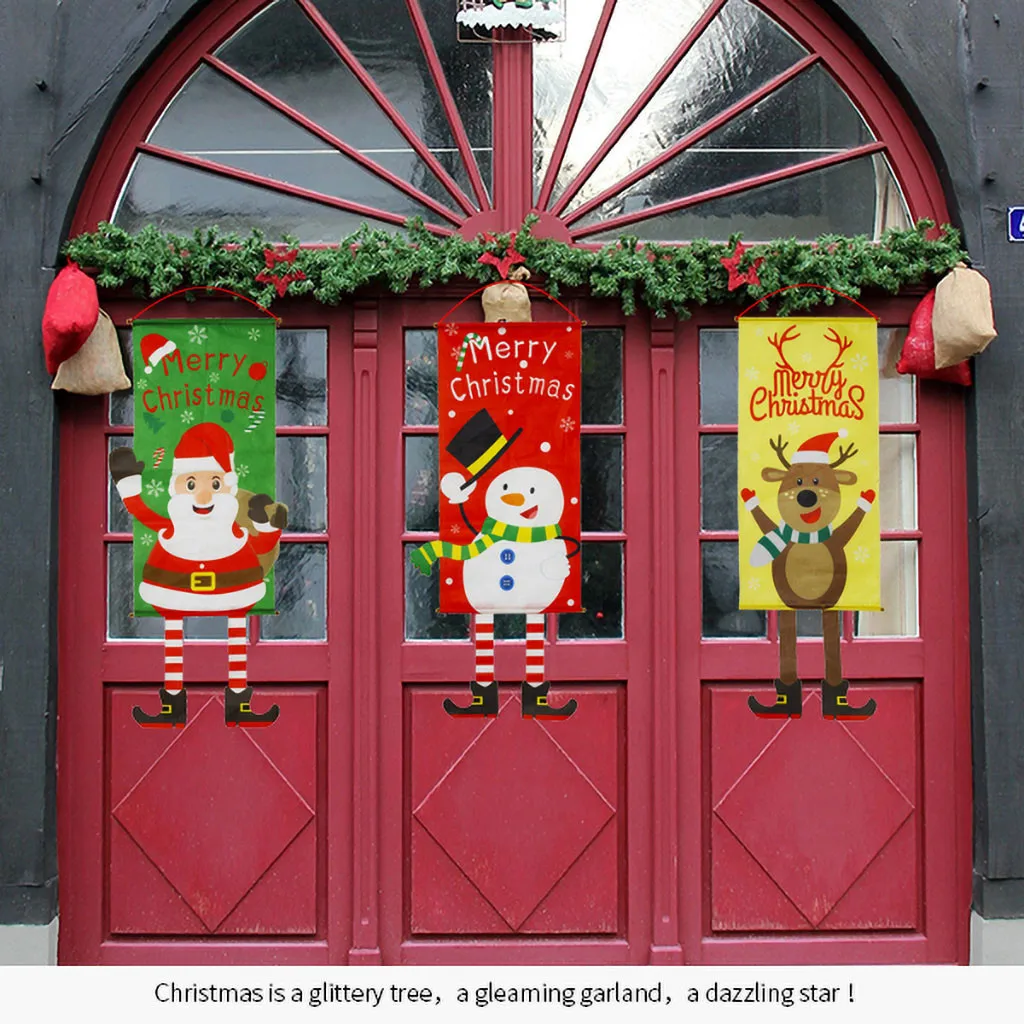 

Christmas Fabric Hanging Flags Wall Atmosphere Dress Up Home Party Ornament Hotel Cafe Window Christmas Decorations For Home