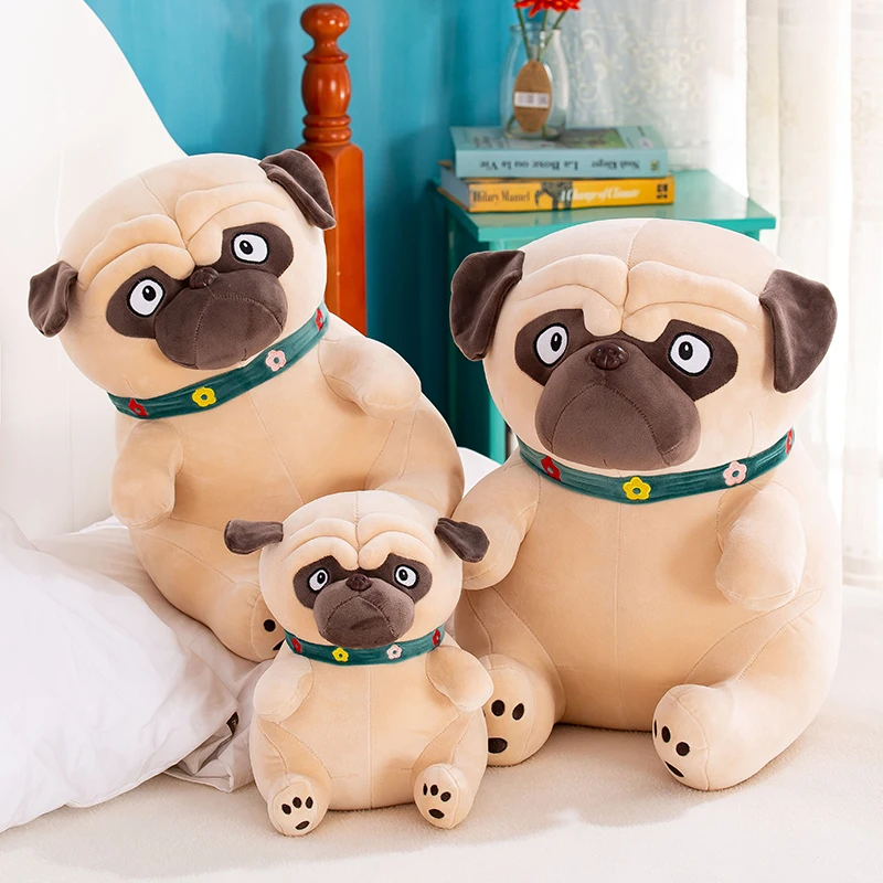 

Candice guo! cute plush toy cartoon animal cool flower collar dog puppy Pug soft stuffed doll creative birthday Christmas gift