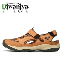 Мужская Летняя дышащая обувь; коллекция года; мужские пляжные сандалии; Летняя обувь из натуральной кожи для пляжа; прогулочная обувь; Мужская водонепроницаемая обувь