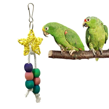 

Parrot Biting String Parakeets Swing Mixed Color Rattan Star Big Wooden Beads Bite Chew Toy for Pet Bird Parrot Cage Accessories
