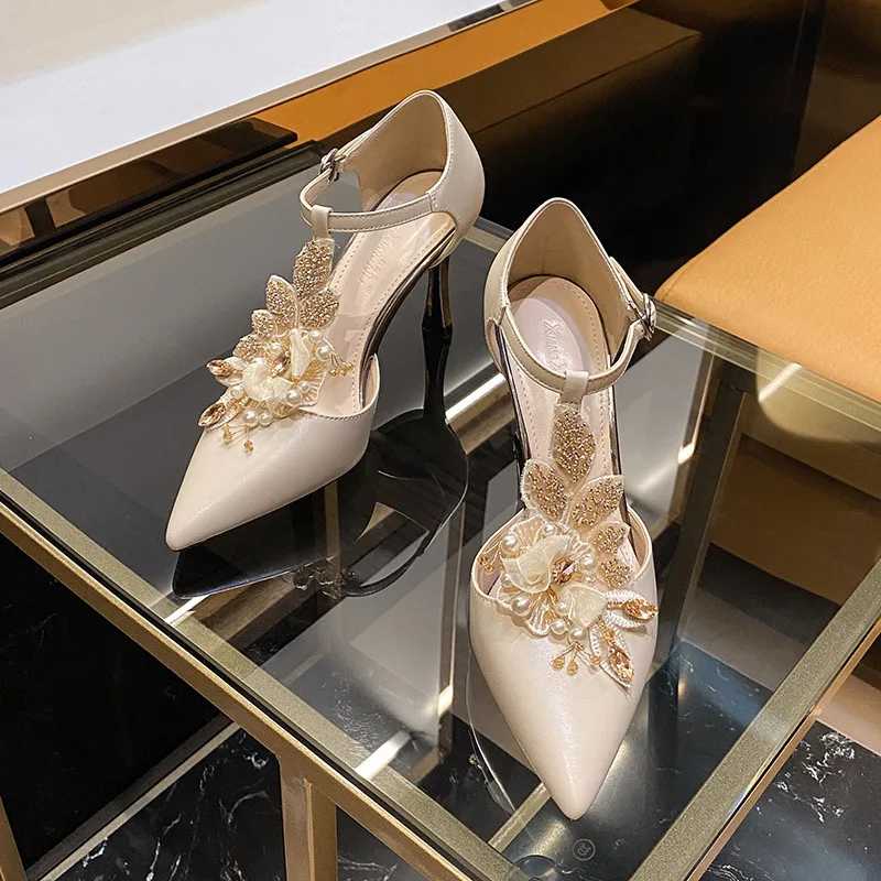 

2021 Rhinestone Fashion High Heel Sandals Sexy Pearl Sandals Pumps Female Sandals for Women