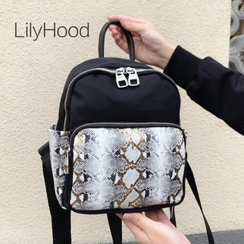 

Lady Casual Serpentine Pattern Nylon Backpack Women Teenager Snake Pattern Small Cute Daily Knapsack Bag Female Fabric Daypack