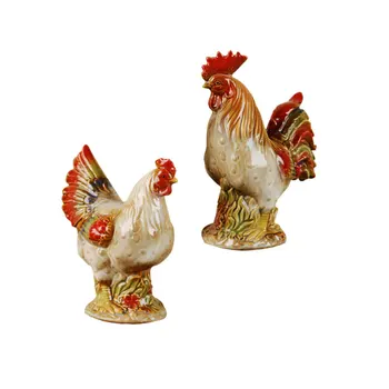 

2PCS Ceramic Rooster Hen Ornament Lifelike Ceramic Chicken Figurine Desktop Ornaments Rural Style Gift for Office Home Dorm Hote