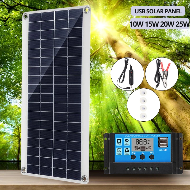 

Dual USB Solar Panel Charger For Phone Car Charger Controller Outdoor Camping LED Light Battery Double USB Interface Solar Panel