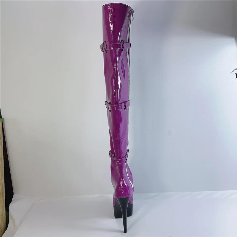 Purple Performance Shoes with 15cm Round Toe Super High (8cm-up) Thin Heels Fits True to Size, Take Your Normal Size Platform PU