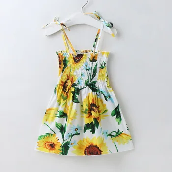 

Children Clothing Sunflower Cotton Summer Baby Girl Dress Pink and Yellow Sleeveless Cartoon Floral Kids Dresses for Girls
