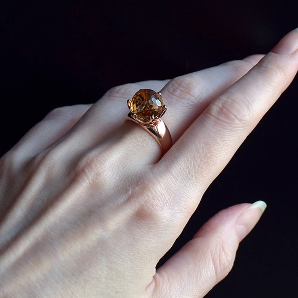 

Queen Ball Champagne Crystal Rings Jewelry Rose Gold Stone Large Stock Drop Ship Jewellery Women's Ring