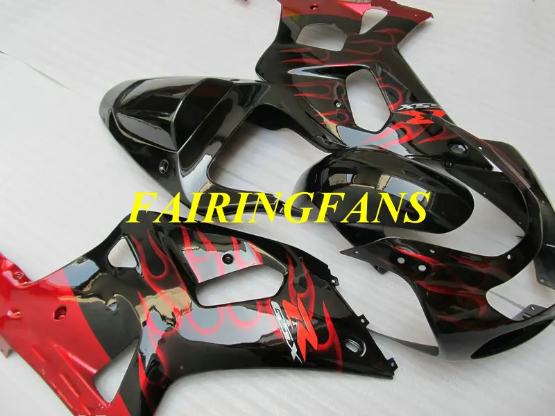 Набор обтекателей для GSXR600 750 K1 01 02 03 GSXR 600 GSXR750 2001 2002 2003 Красный Пламя Черный Обтекатели Кузов+ подарки SH34