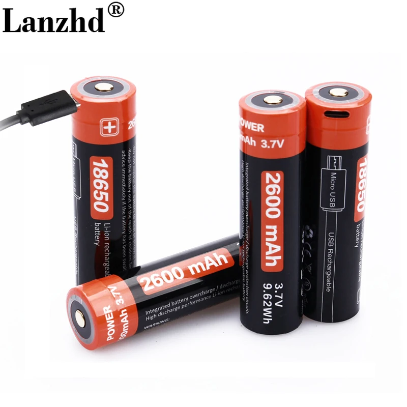 

1-8PCS 18650 Battery Li-ion 3.7v USB Rechargeable batteries 18650 2600mAh Actual Capacity Micro USB DC-Charging Intelligent Cell