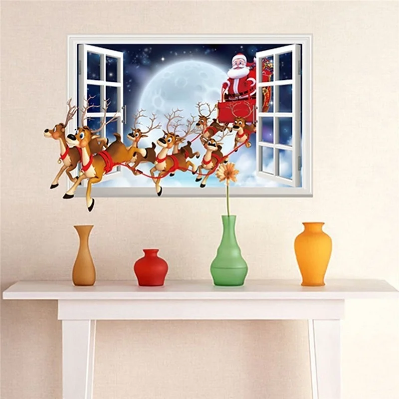 70*50 см Рождество Санта Клаус наклейки на стену, окно витринное стекло Декор Снеговик Лось наклейки Новогоднее украшение