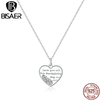 

Love Letter Necklace BISAER 925 Sterling Silver Heart Shaped Necklace Pendant Women Oxidized Silver Jewelry HVN196