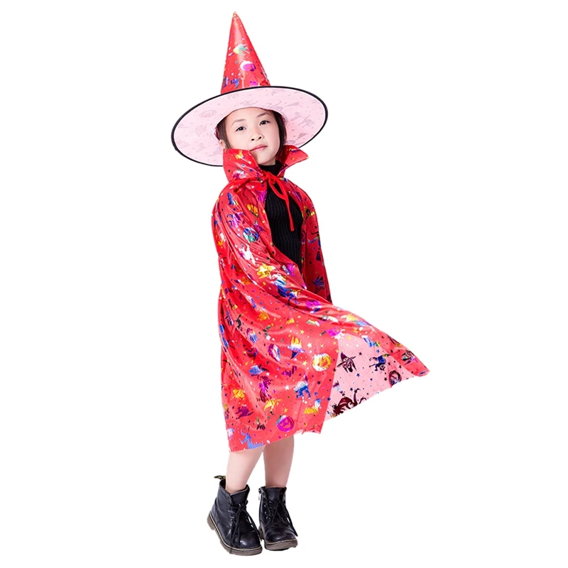 От 2 до 14 лет Хэллоуин Детский костюм, детские маскарадные костюмы, костюм волшебник, ведьма; плащ; накидка; халат с капюшоном для участия в шоу для игры на Хэллоуин - Цвет: R
