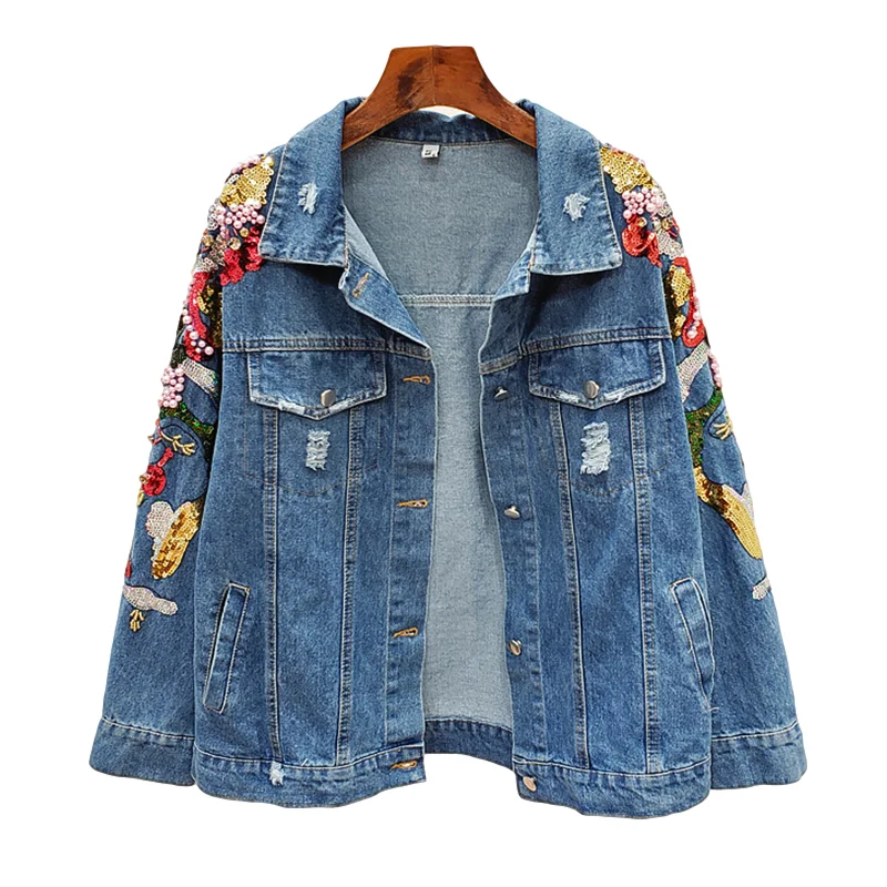 2021 Women Glitter Sequin Denim Jacket 