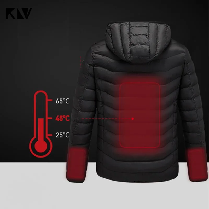KLV для мужчин и женщин зимнее пальто с подогревом USB Электрический Длинные рукава теплый нагрев с капюшоном парки куртка с карманами