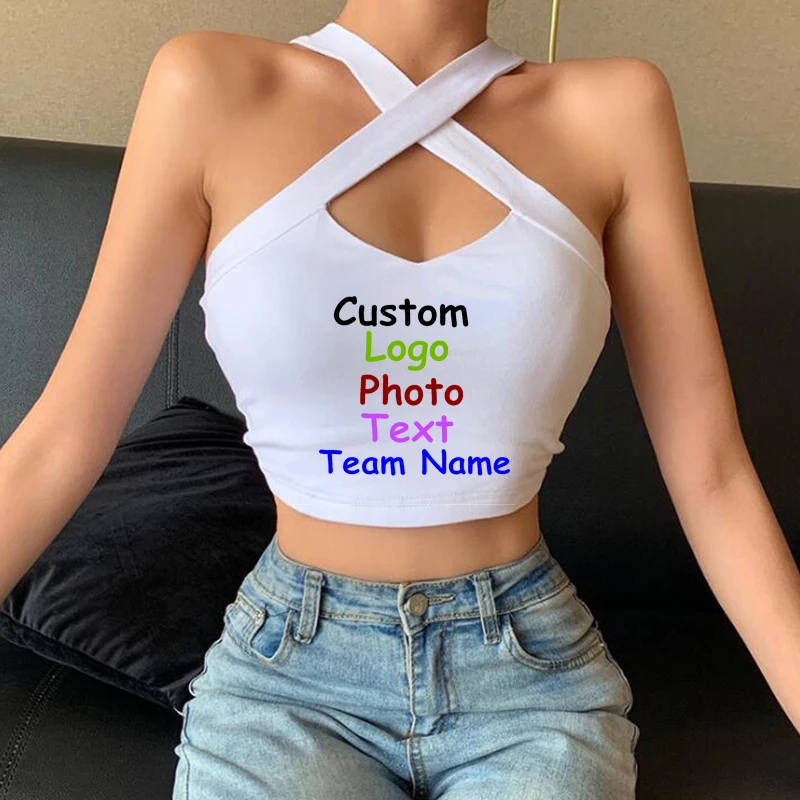Customized Picture LOGO Solid Color Sexy Ladies Cross Sling Off Shoulder Vest | Женская одежда