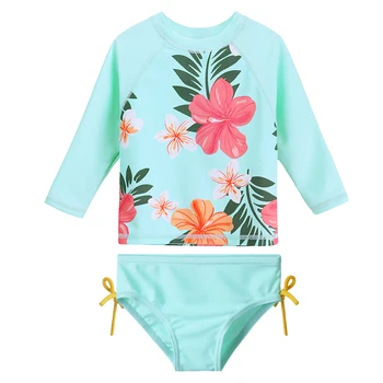 

BAOHULU Baby Toddler Girls Swimsuit Rashguard Two Pieces Flower Tankini Long Sleeve Sun Protection Swimsuit UPF 50+ Rash Guard