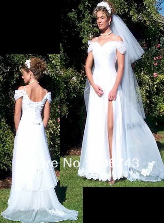 ^*Best Offers dress free shipping 2016 White Wedding Gown custom Size Off Shoulder Sleeves Spaghetti Straps Sweeping Train ^*Best Offers dress free shipping 2016 White Wedding Gown custom Size Off Shoulder Sleeves Spaghetti Straps Sweeping Train
