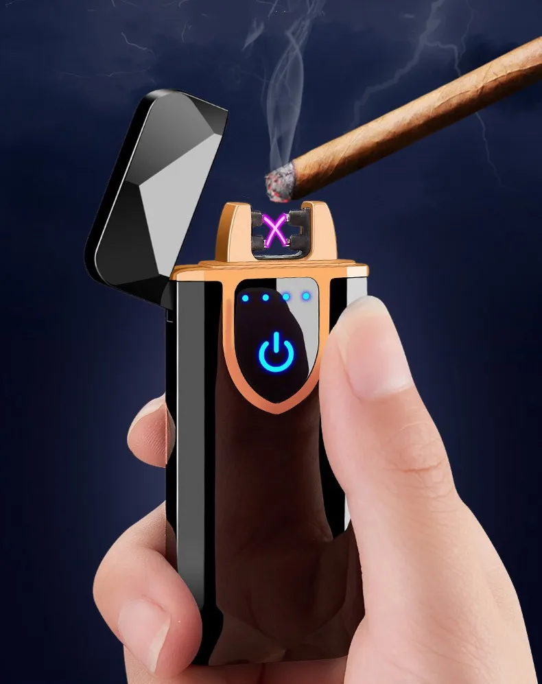 High Quality Metal USB Charging Ligther Dual Arc Plasma Lighters Thin Electric Rechargeable Cigarette Lighter Windproof Men Gift