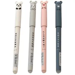 Bolígrafos borrables de dibujos animados de animales, varillas de recambio de 0,35mm, bonitos bolígrafos de gato Panda, bolígrafo Kawaii para escritura escolar, mango lavable, 4 piezas