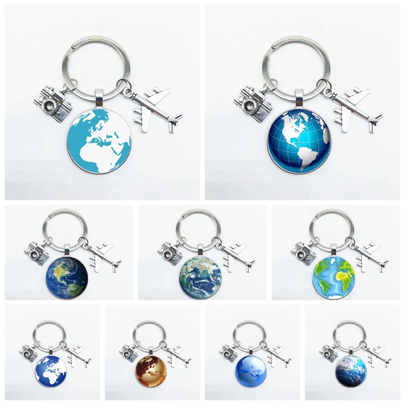 

Camera, Airplane, Alloy Keychain, Earth Pattern Pendant, Travel Memorial Gift Wallet, Backpack, Keychain, Keyring