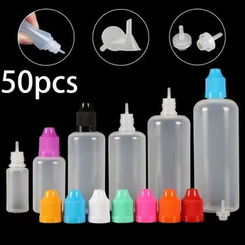 

50pcs x 3ml-120ml Dropper Bottles Plasitc LDPE Empty Squeezable Eye E Liquid Juice Vape Container CRC Cap Dropper Tip + Funnels