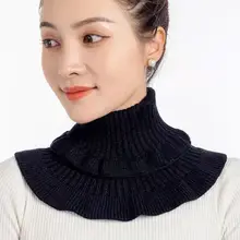 

Sitonjwly Women Knitted Turtleneck Fake Collar Bib Female Shirt Sweater Neck Protect Cervical Spine Elastic False Collar