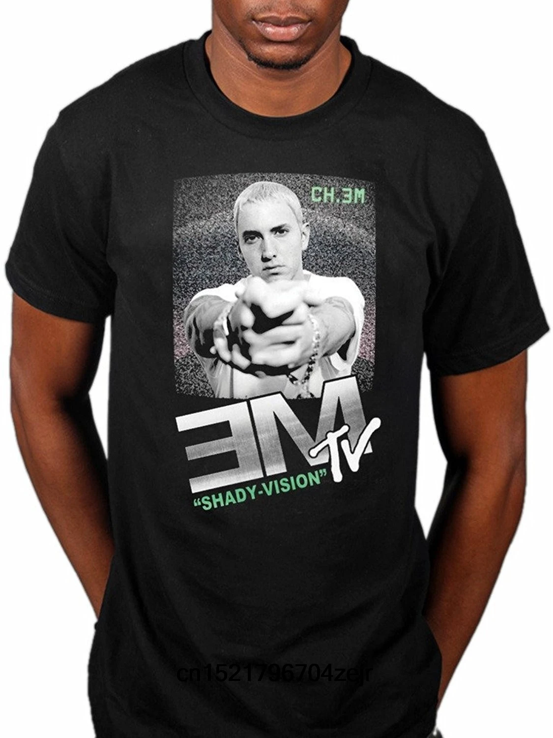 Men t shirt Eminem EM TV Shady Vision Slim Shaddy Marshall Mathers Relapse Fitness - Black women |