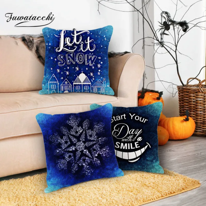 

Fuwatacchi Merry Christmas Pillow Covers Festival Gift Cushion Cover for Home Sofa Decoration Throw Pillowcases 45*45cm