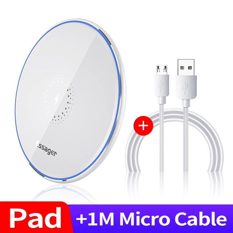 White Pad With Cable Беспроводное зарядное устройство Essager Qi, быстрая Беспроводная зарядная панель, Индукционное Беспроводное зарядное устройство для iPhone 11 Pro X Xiaomi mi 9 Red mi Note 8 4 - Цвет: White Pad With Cable