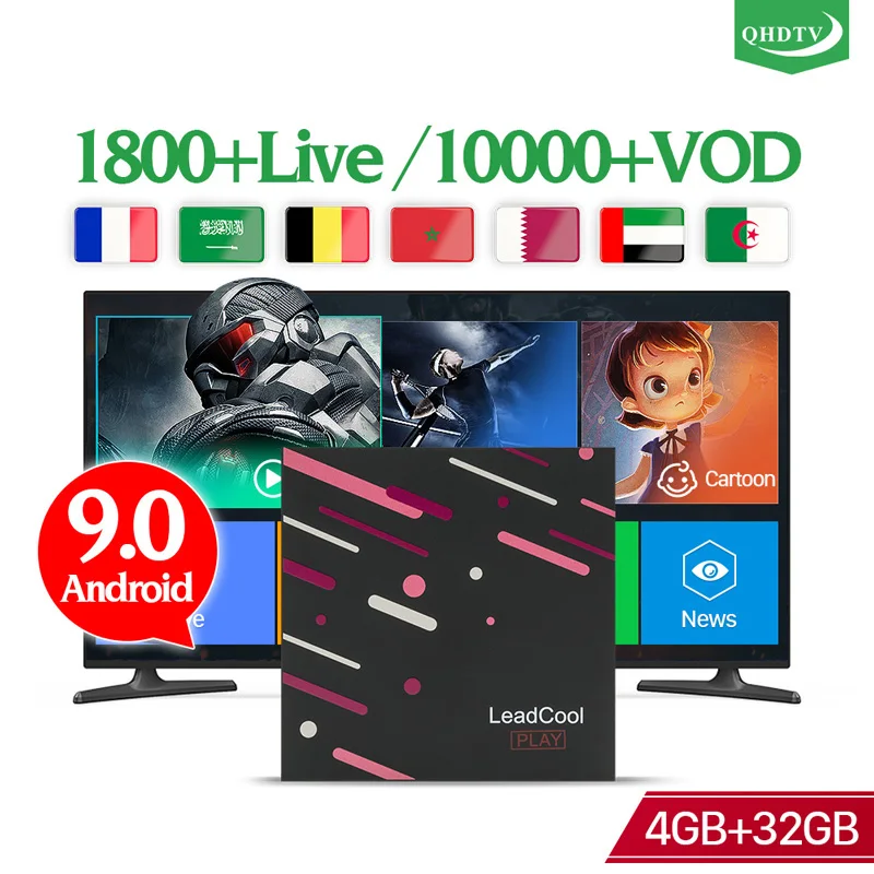Leadcool Play арабский IPTV Франция Нидерланды QHDTV 1 год IPTV подписка коробка Android 9,0 двухдиапазонный wifi IPTV французский голландский