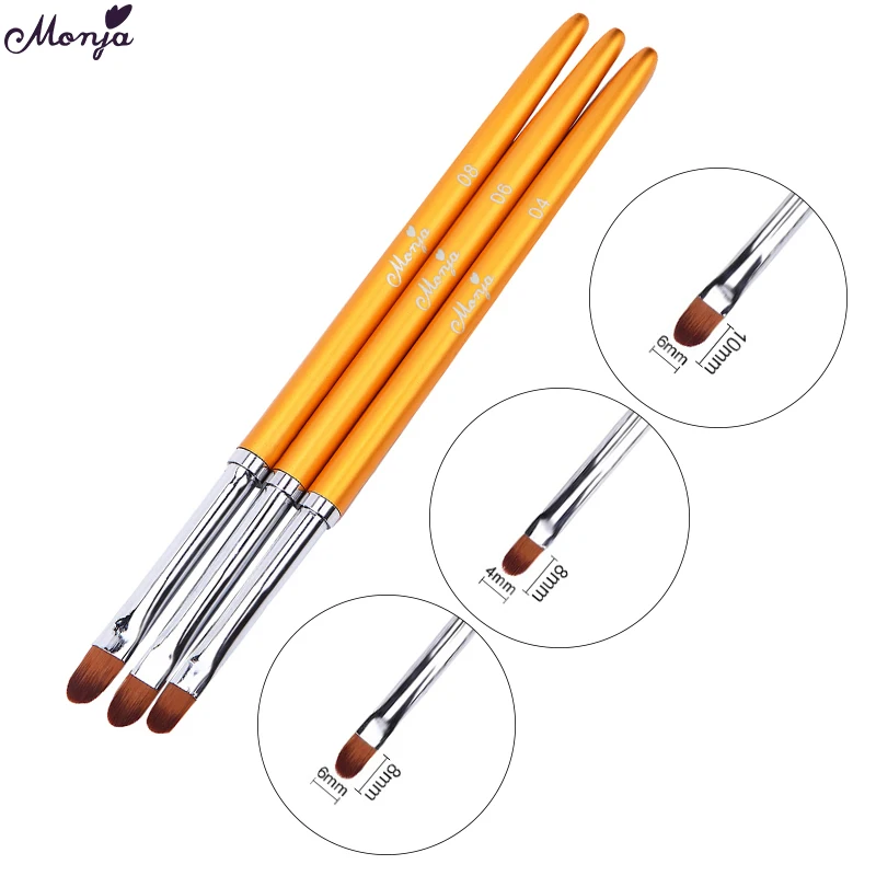 3 шт. кисточки для наращивания ногтей с металлической ручкой|painting draw brush|nail art gel